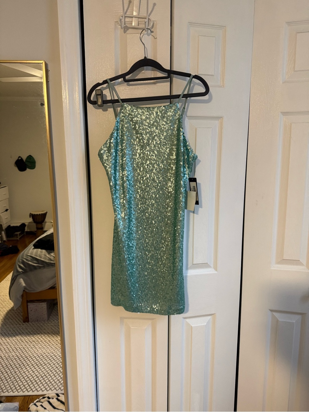 Sequin Halter Mini Dress in Mint Green - lulus - Picture 3 of 6
